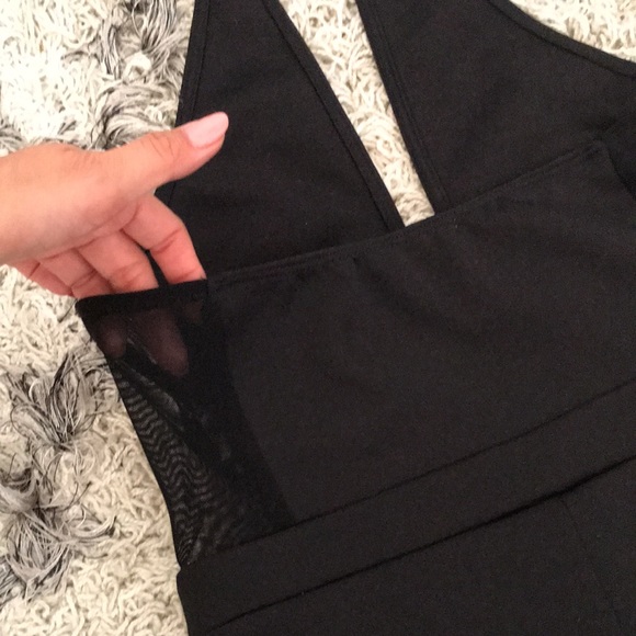 Black Halter Jumpsuit with Sheer Details - Picture 8 of 9